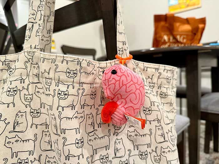 Brain key chain on bag