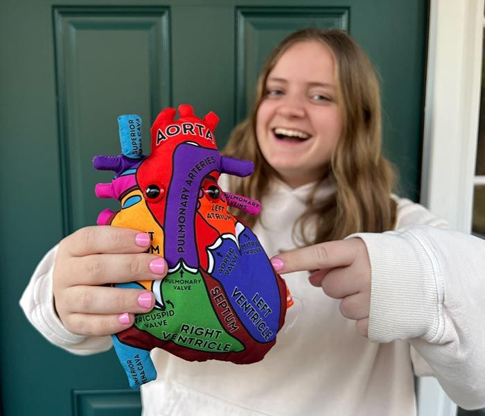 Heart model plush with woman