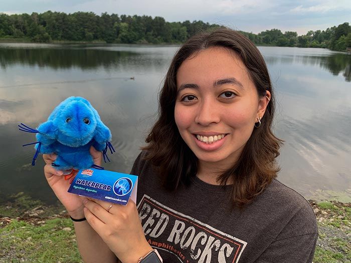 Waterbear plush at lake