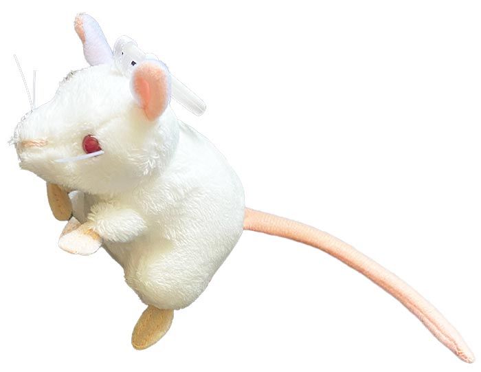 White Lab Mouse key chain angle